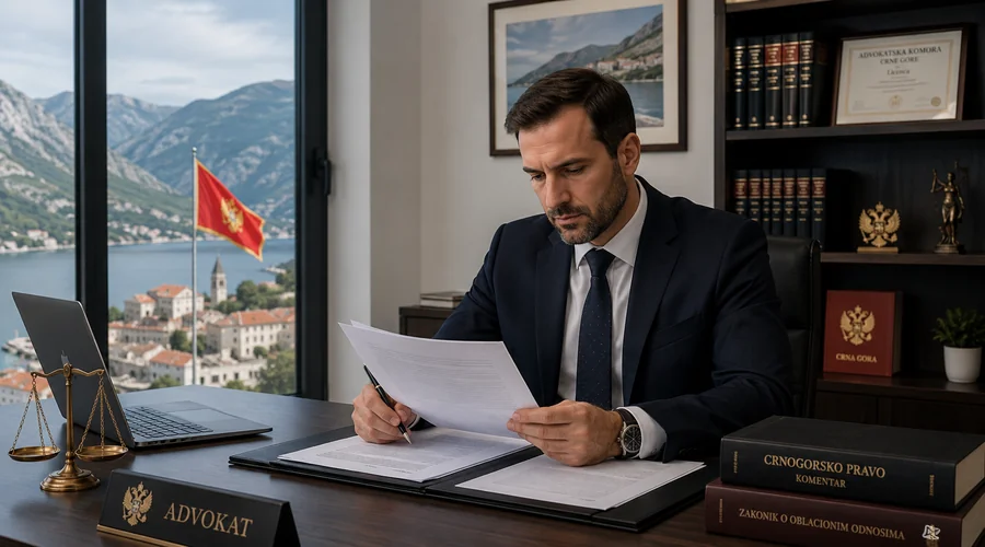 lawyer reviewing documents at modern desk